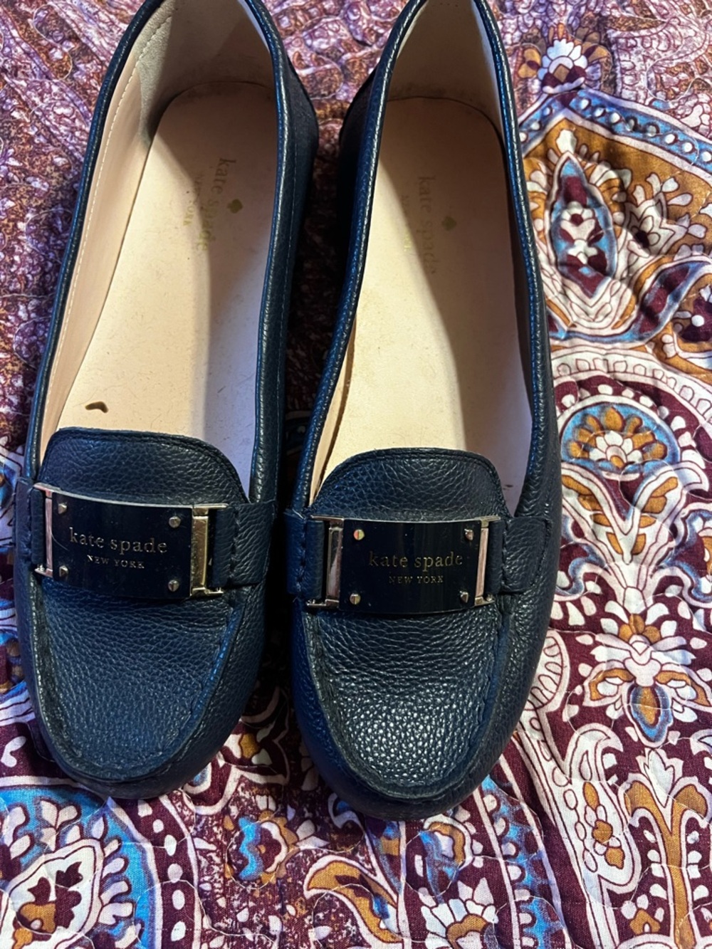 kate spade New York navy Leather Loafers